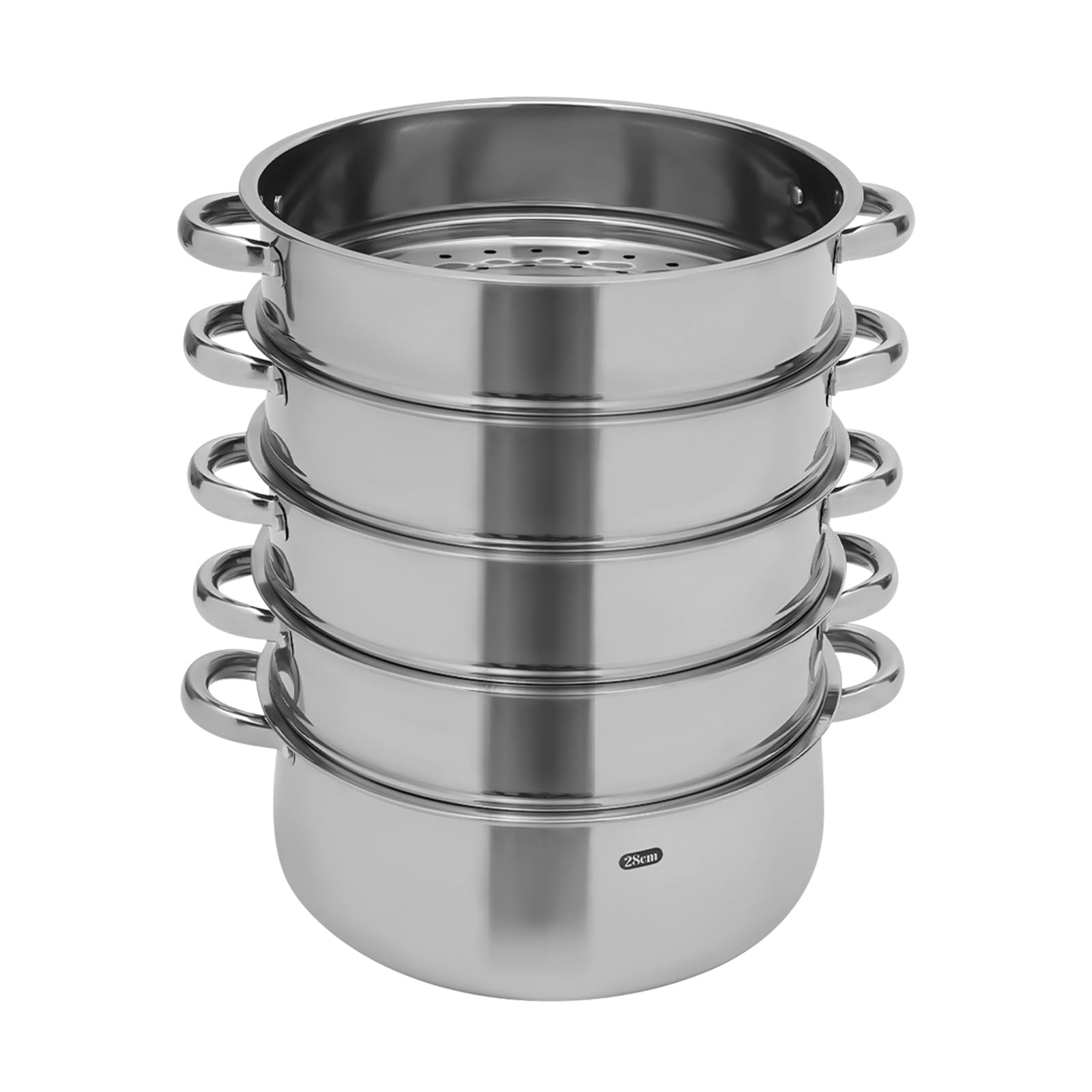 Vaporera de 28 cm Vaporera de 5 niveles Vaporera de 5 niveles Cacerola de acero inoxidable Vaporiza alimentos como pan, albóndigas, verduras
