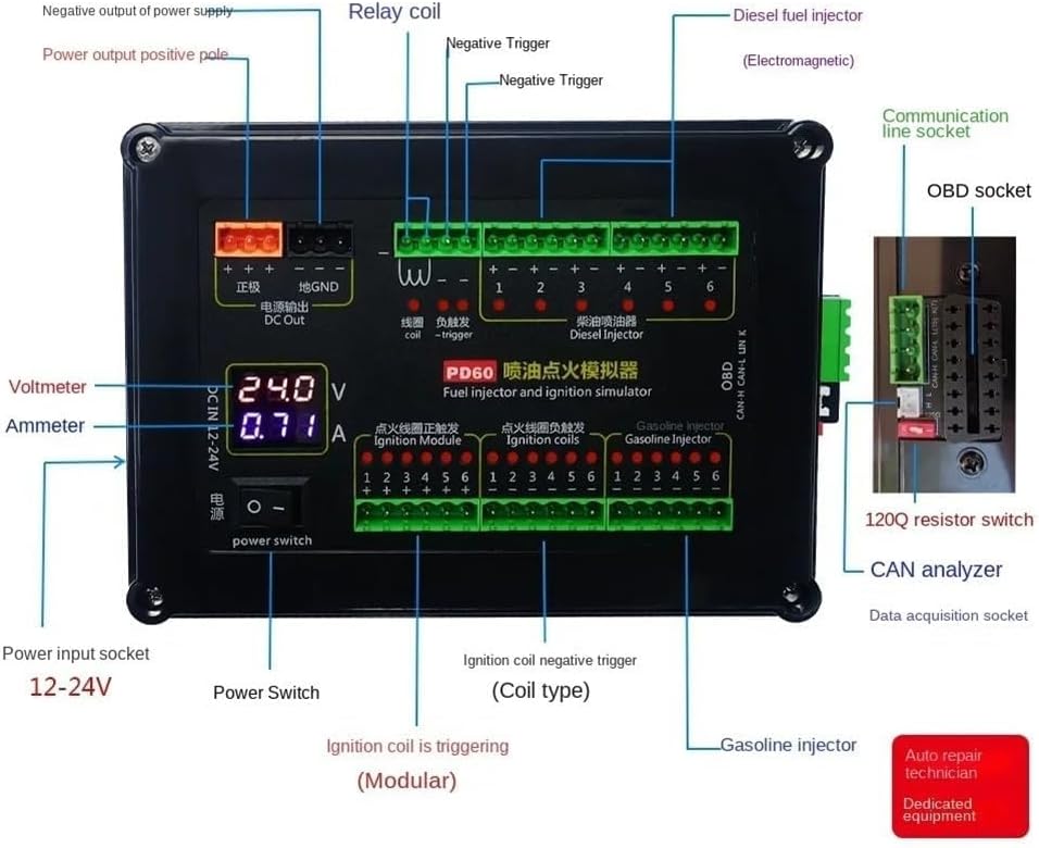 PD60 Fuel Injection Ignition Simulator ECU Maintenance Platform Test Equipment for Automotive Repair with CAN Data Socket