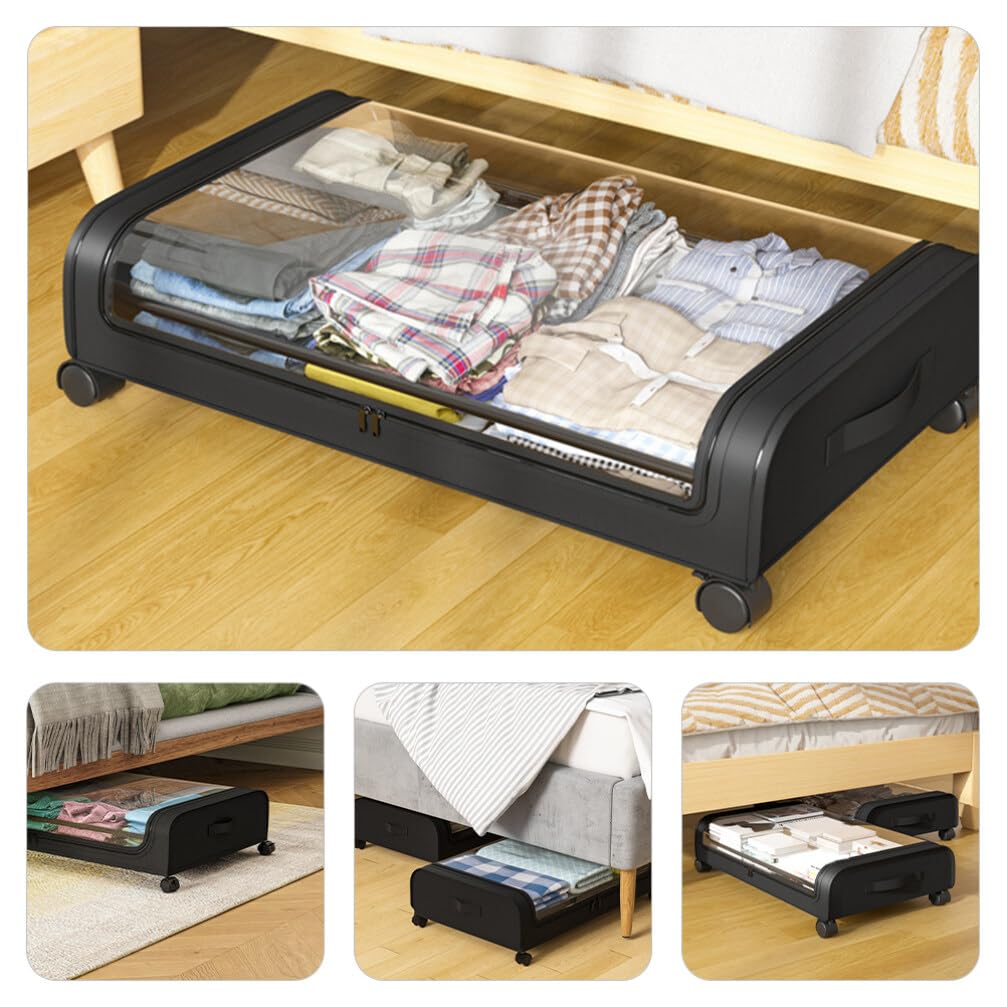 Contenitore Sottoletto Con Ruote Organizer Per Abbigliamento e Giocattoli Scatola Di Stoccaggio Trasparente Capienza Elevata Design Pratico e Sicuro Per Camera Da Letto