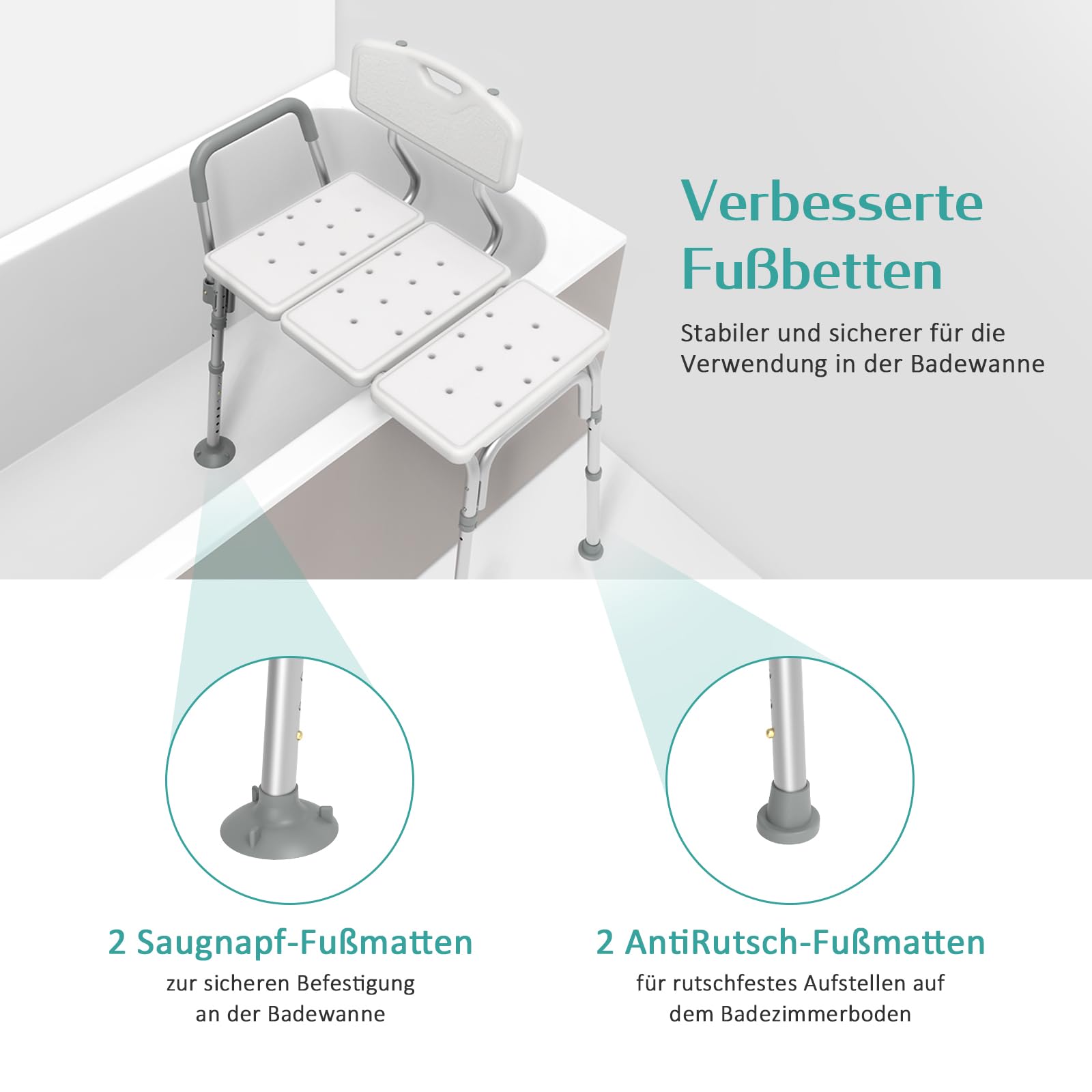 EMKE Taburete de Ducha para Seniors con reposabrazos y Respaldo, Altura Regulable, hasta 125 kg, Color Blanco