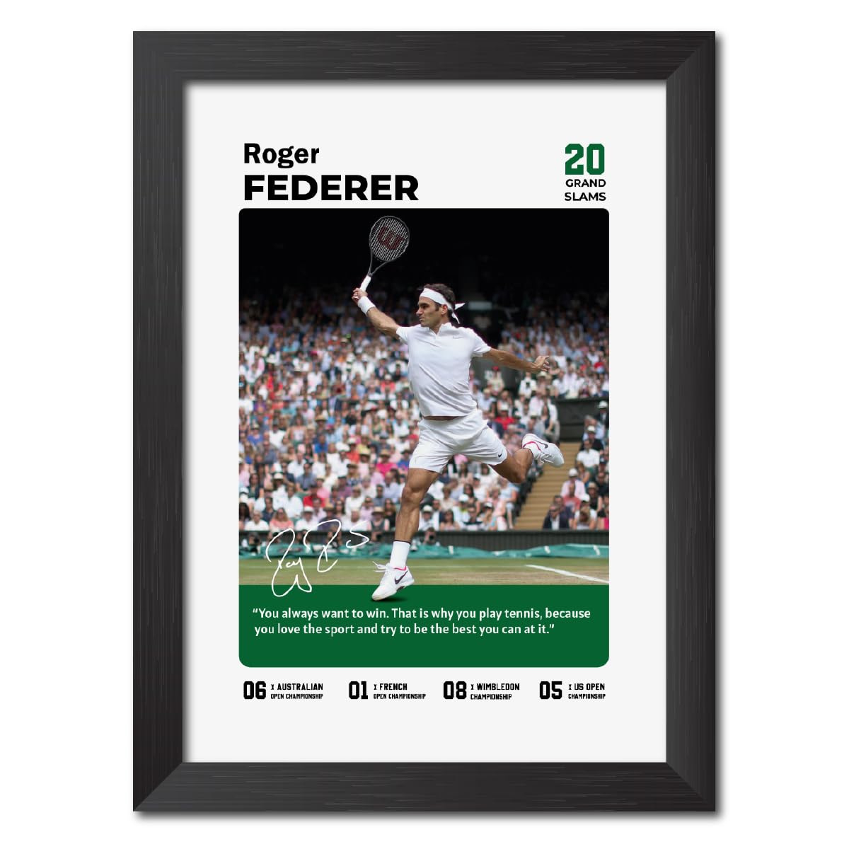 TenorArts Roger Federer Poster with Quote Tennis Player Laminated Photo Framed Painting with Matt Finish Black Textures (9 inches x 12 inches)-image-34