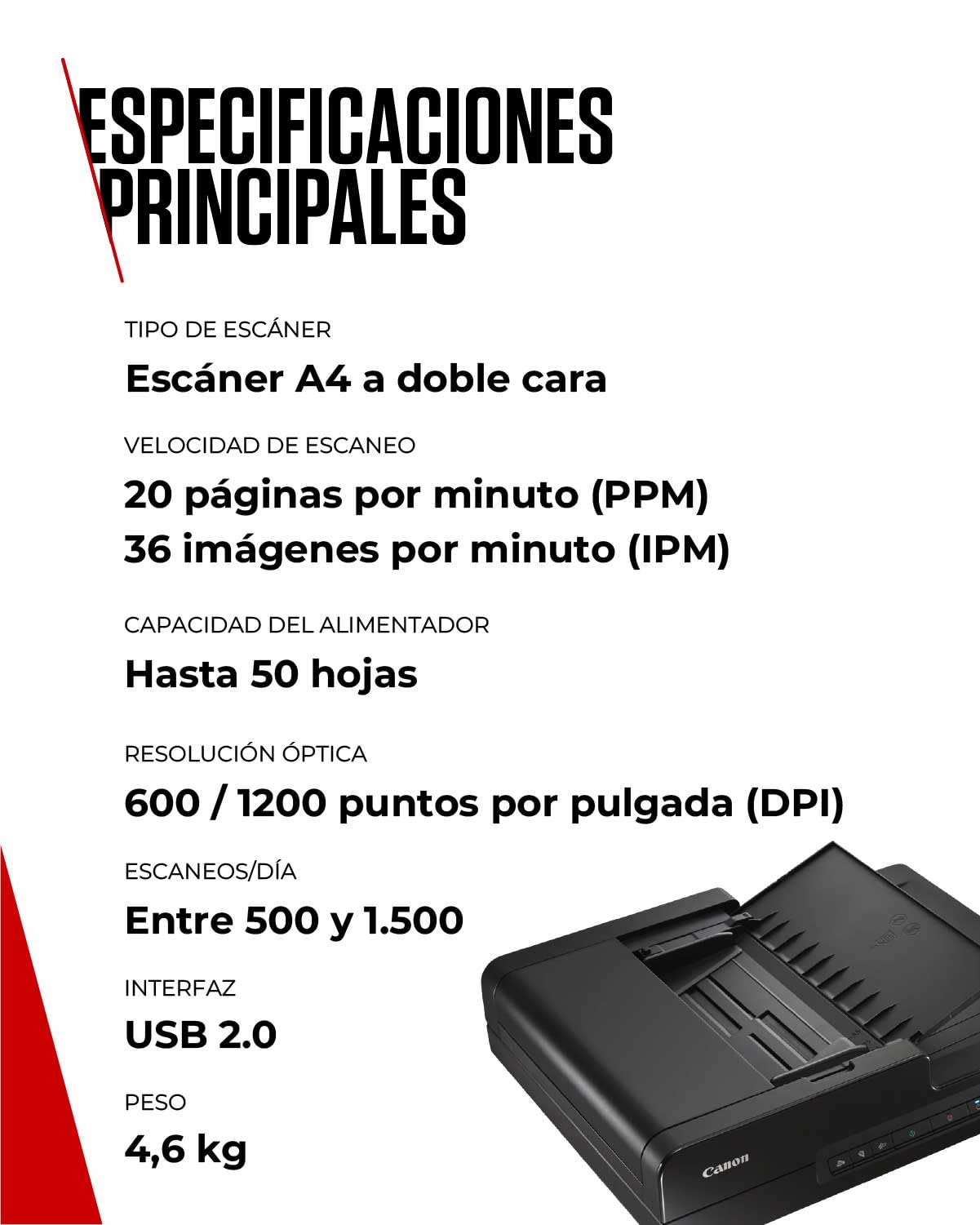 Canon imageFORMULA DR-F120 Escáner Plano de Documentos y Alimentador | A Doble Cara con USB para hogar y Oficina | hasta 20 pág/min | Alimentador de 50 Hojas | Incluye Software Canon CaptureOnTouch