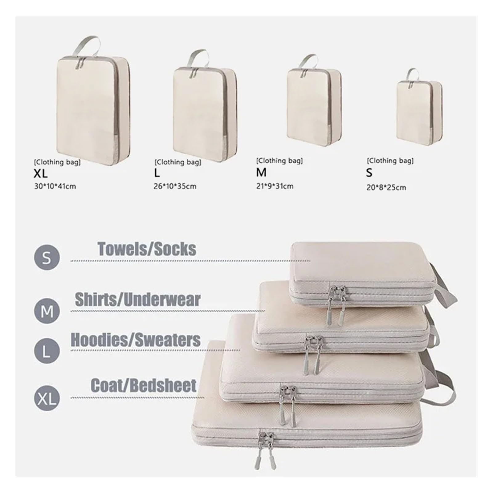 Packwürfel Set/4-teilig Tragbare Reise-Kompressions-Packwürfel-Tasche Wasserdichte Organizer-Taschen Koffer-Kleider-Organizer Handtasche(Blue)