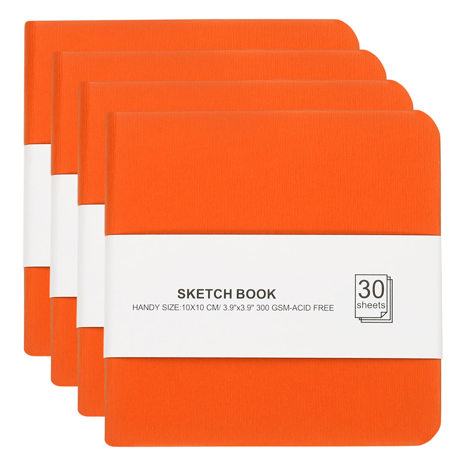 PATIKIL 4x4" Watercolor Paper Sketchbook, 4Pcs 30 Sheet 300GSM/203lb Acid Free Watercolor Journal Hardcover Artists Paper Pads for Painting, Orange