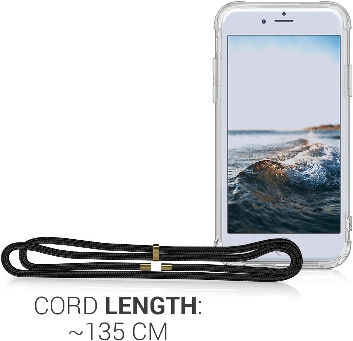 kwmobile Crossbody Case Compatible with Apple iPhone 6 / 6S Case - Clear TPU Phone Cover w/Lanyard Cord Strap - Transparent/Black
