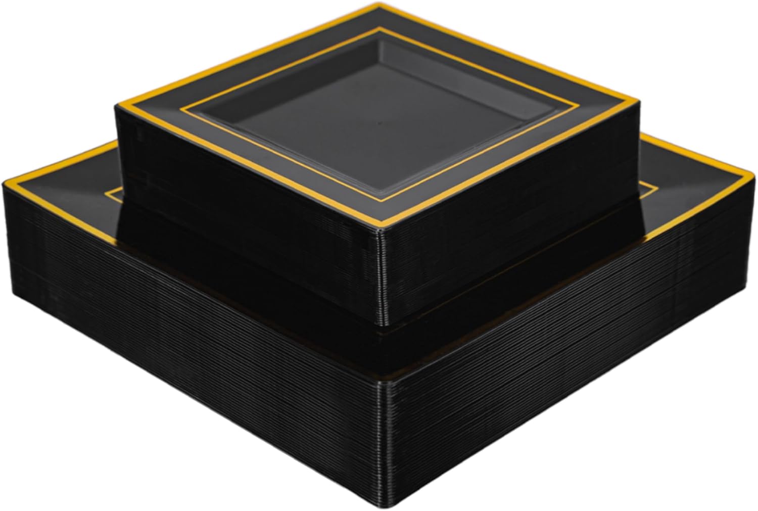 80pcs Black Plastic Plates With Gold Rim, Square Disposable 9.5inch Dinner Plate and 6.5inch Dessert Plates for Party, Wedding and Birthday