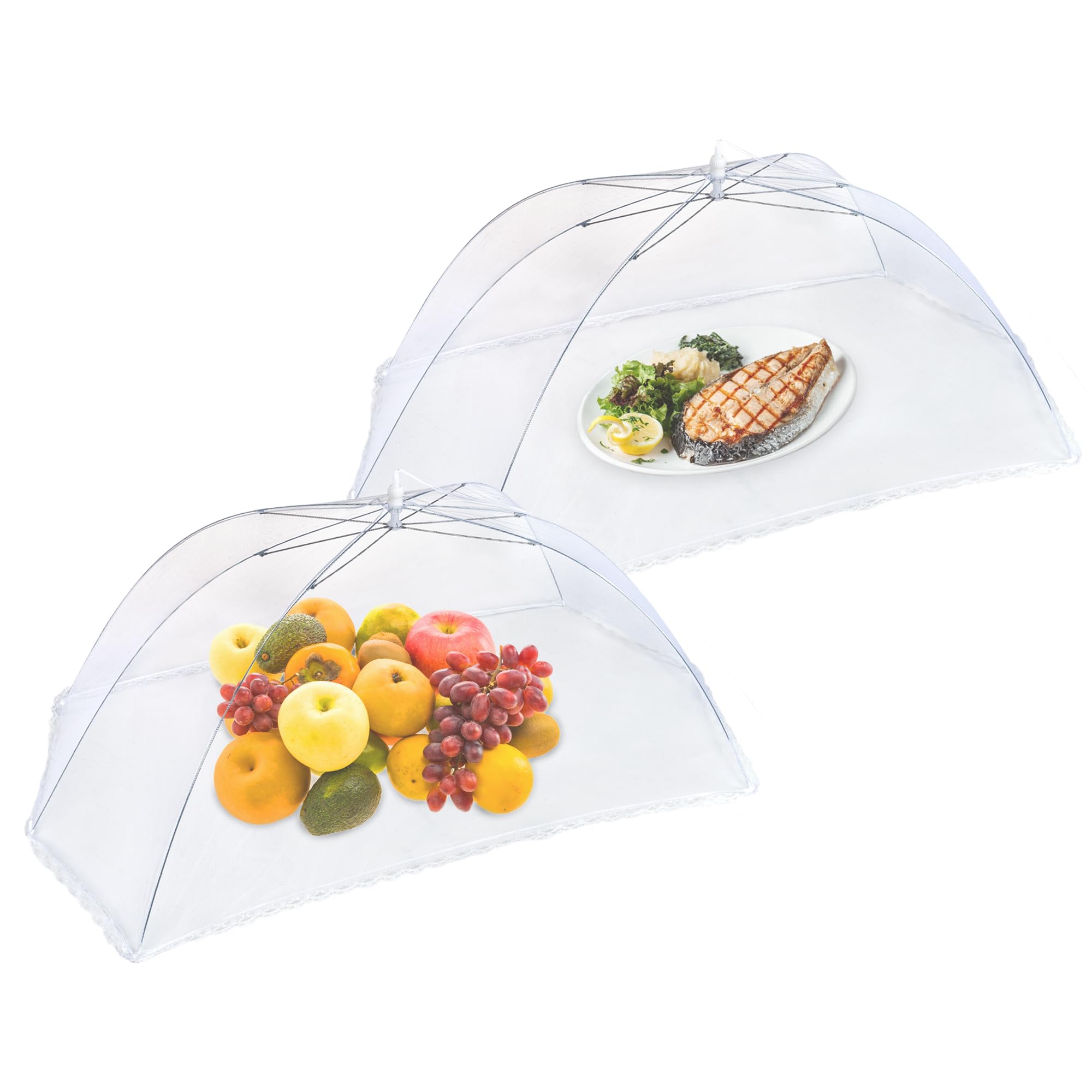 ASAB Pack of 2 Food Cover Mesh 70 x 120cm Pop-Up Food Cover Serving Tent Reusable and Collapsible Fine Net Screen Cake Fruit Cover Food Umbrella Dome for Outdoors, Screen Tents, Parties Picnics & BBQ