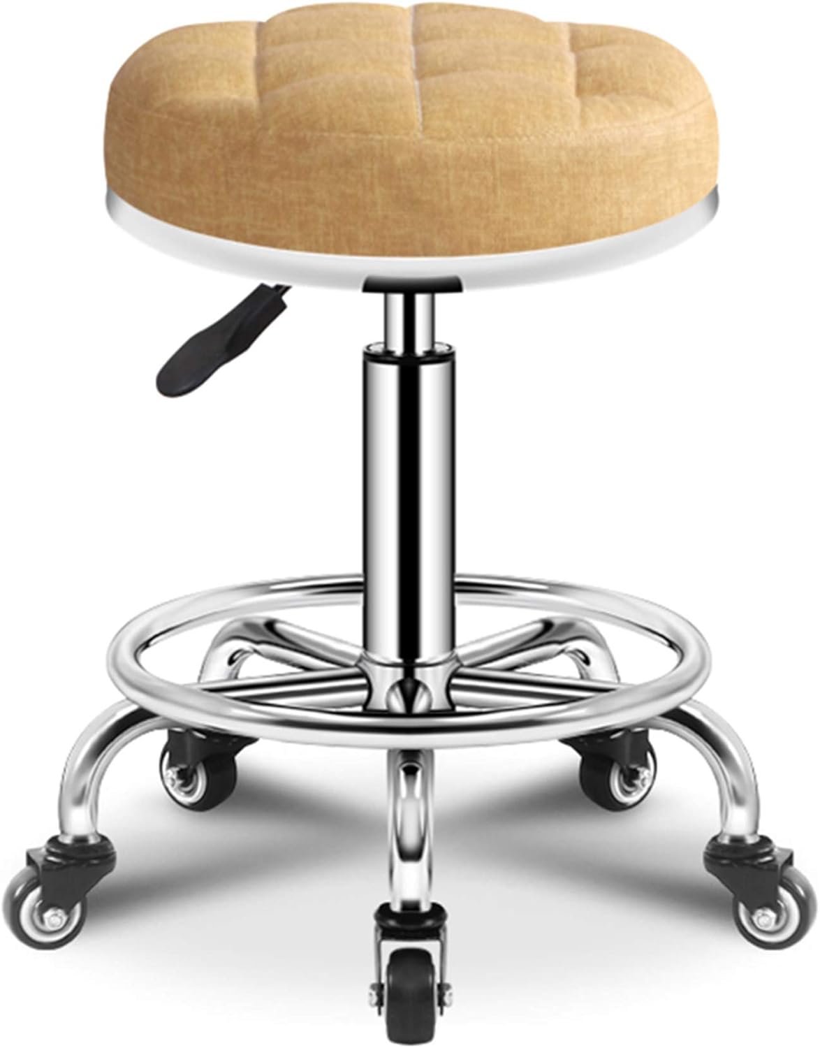 Yogafa Sgabello da lavoro Regolabile in Altezza 46-61 Cm Sgabello Cucina Moderno con rotelle, Girevole 360° Da Bar Lavoro, Ufficio, Bellezza, Altezza Regolabile,Imitation Cloth Yellow