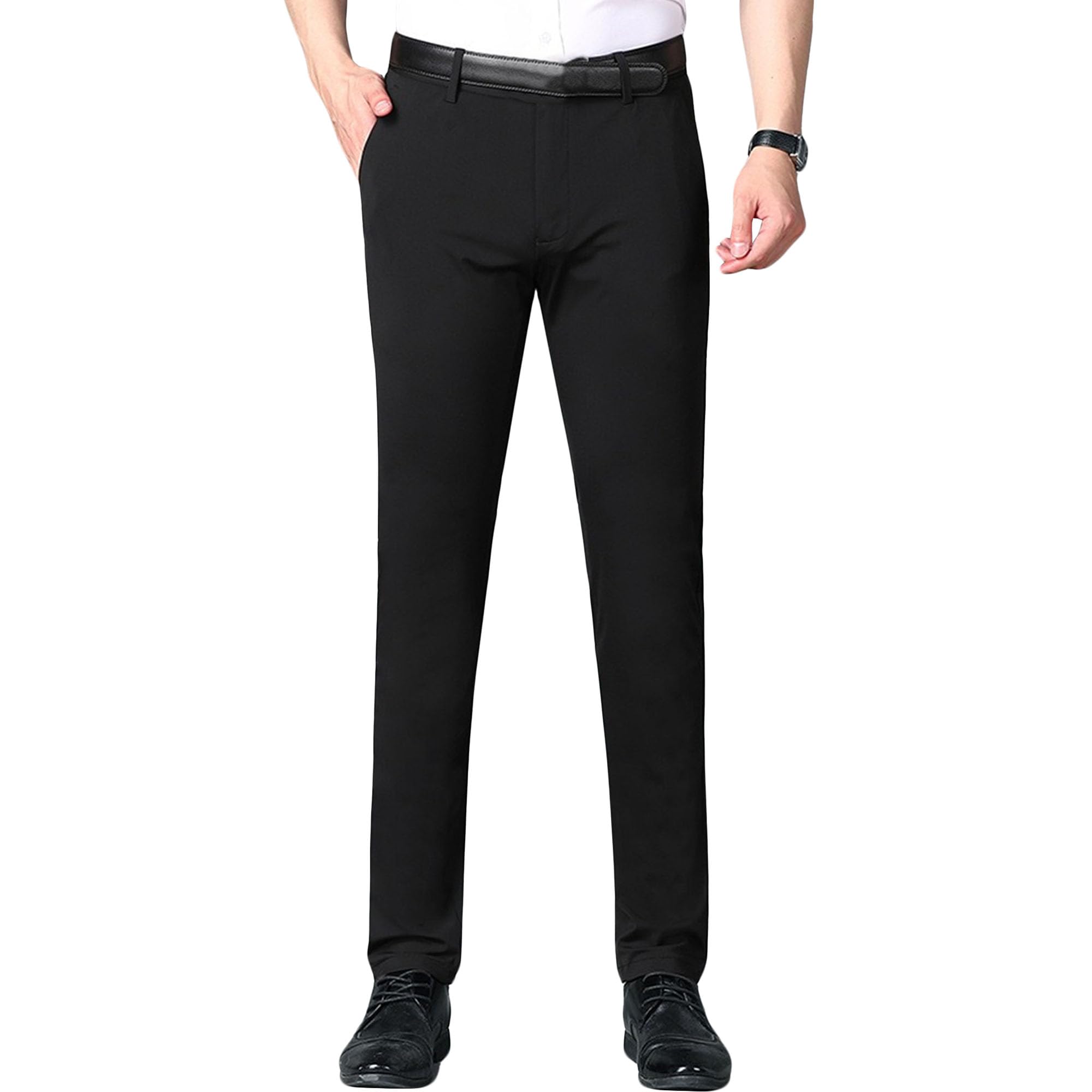 Mens Stretch Straight Fit Suit Pants Casual Athletic Golf Dress Pant Expandable Waist Business Trousers