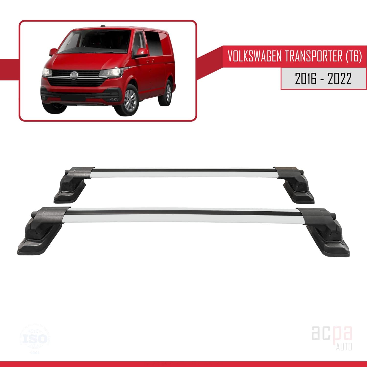 Compatible con Volkswagen Transporter (T6) 2016-2022 Ace-3 Barras de Techo Auto Portaequipajes Barras Transversales Gris Aluminio 2 Barras