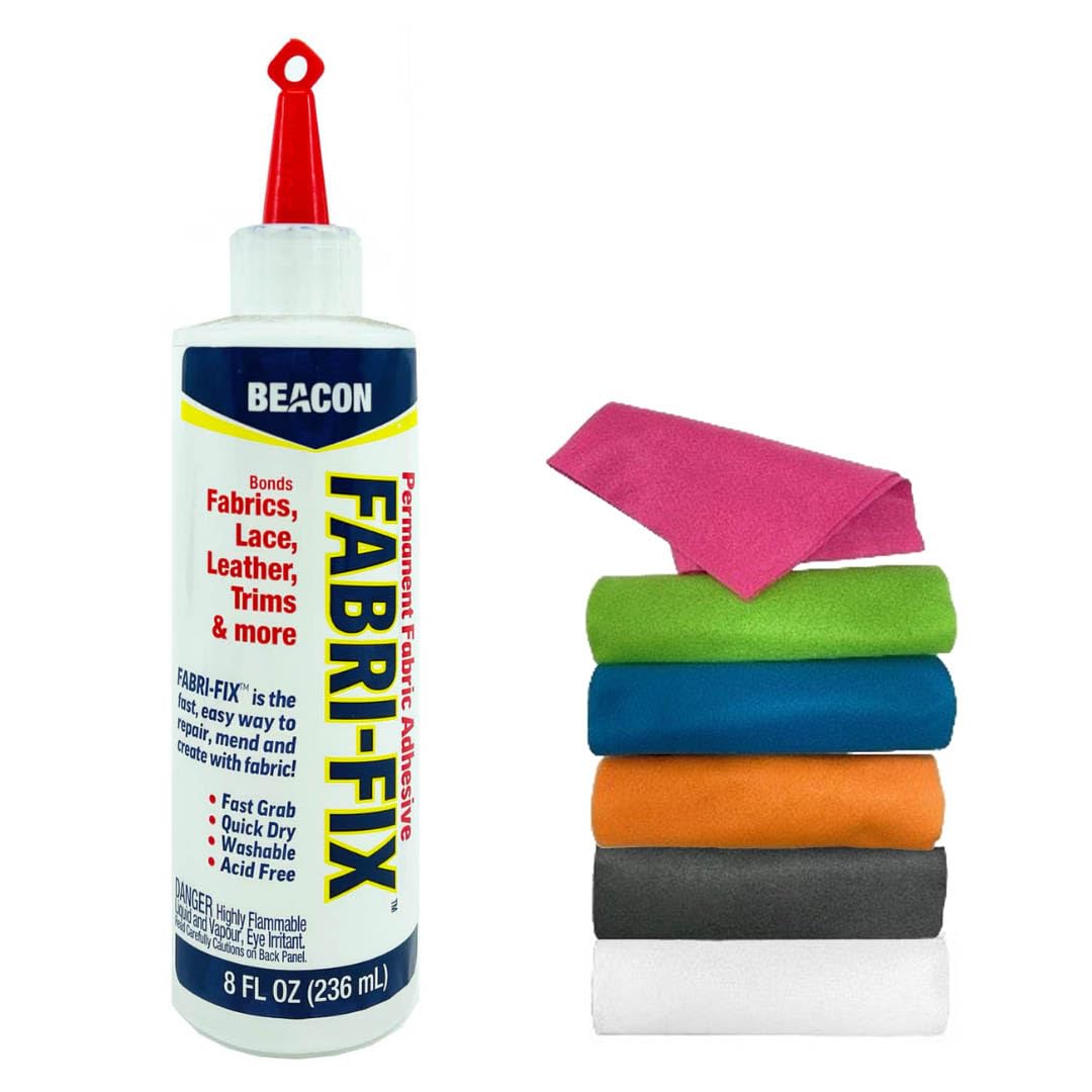 Beacon Fabri-Fix Bonding Solution - Fast Grab & Quick Dry for Fabric, Leather & More - No Heat, No Mess & Burn-Free, 8-Ounce Bottle Made in USA (1) with One XWI Felt Sheet Color Chosen Randomly