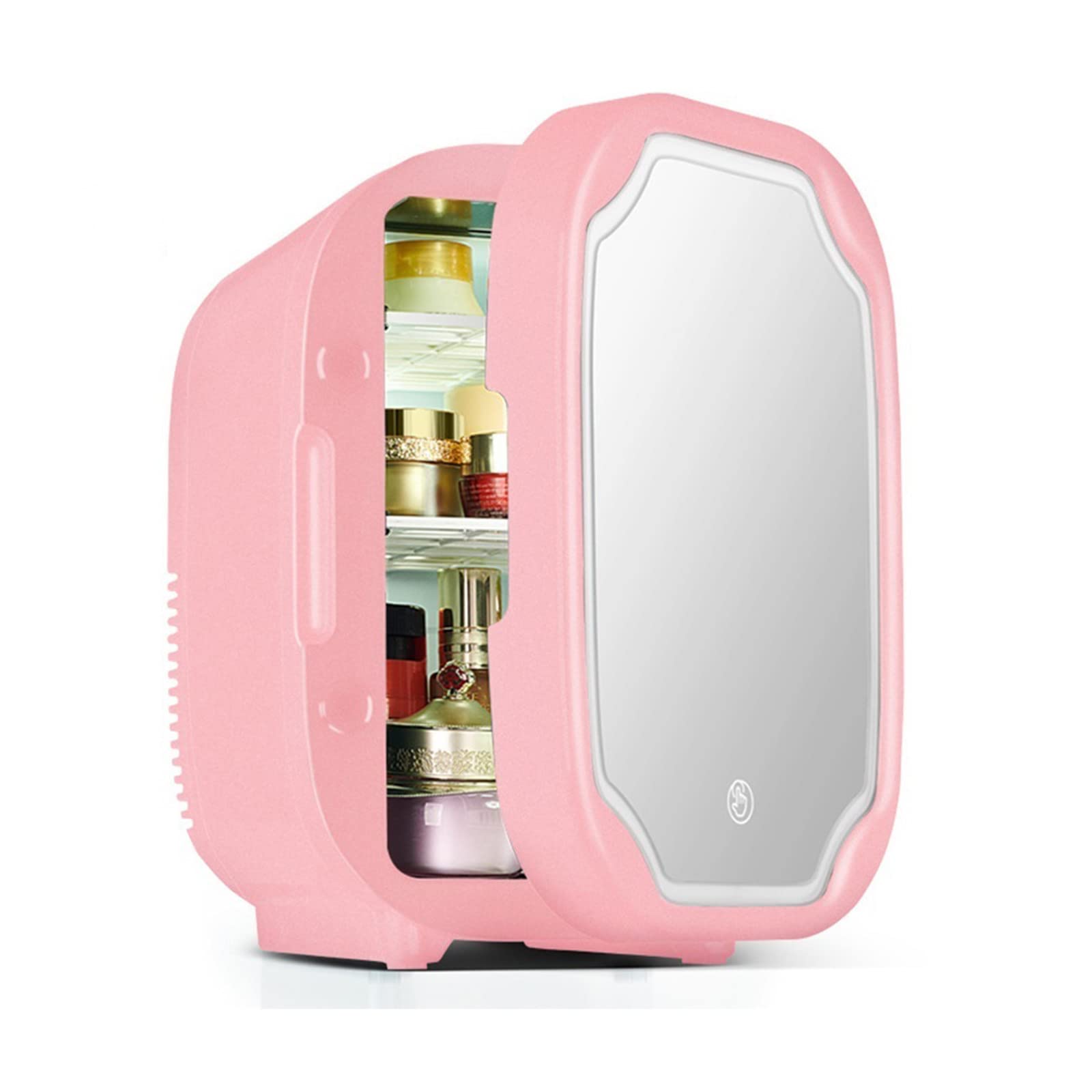 Mini refrigerador cosmético de 8L, refrigerador portátil de belleza con lámpara LED, espejo de maquillaje, refrigeración y calefacción, congelador para uso en el hogar, viajes,Pink