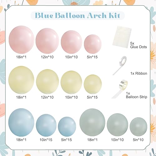 Miniatura 5 de Kit de guirnalda de arco de globos (azul, amarillo, rosa, morado)