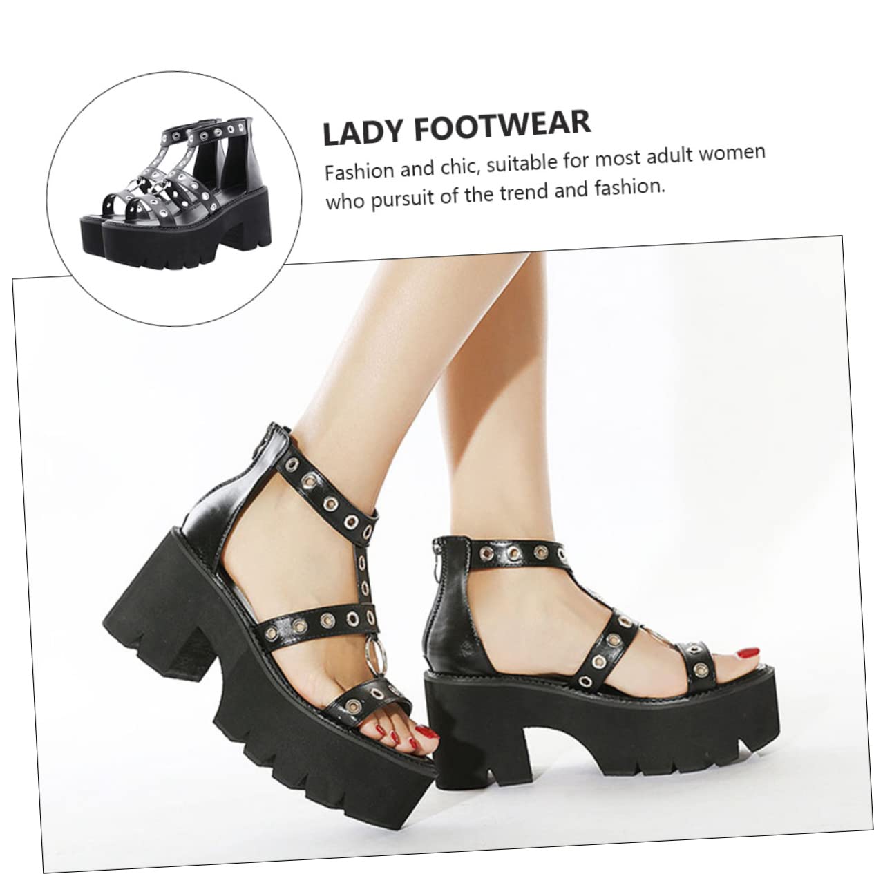 Sandalias Altas Con Plataforma Sandalias De Mujer Abiertas Antideslizantes De Tacón Alto Zapatos Tacones Negros Bien Portado Interior: Símil Piel Black