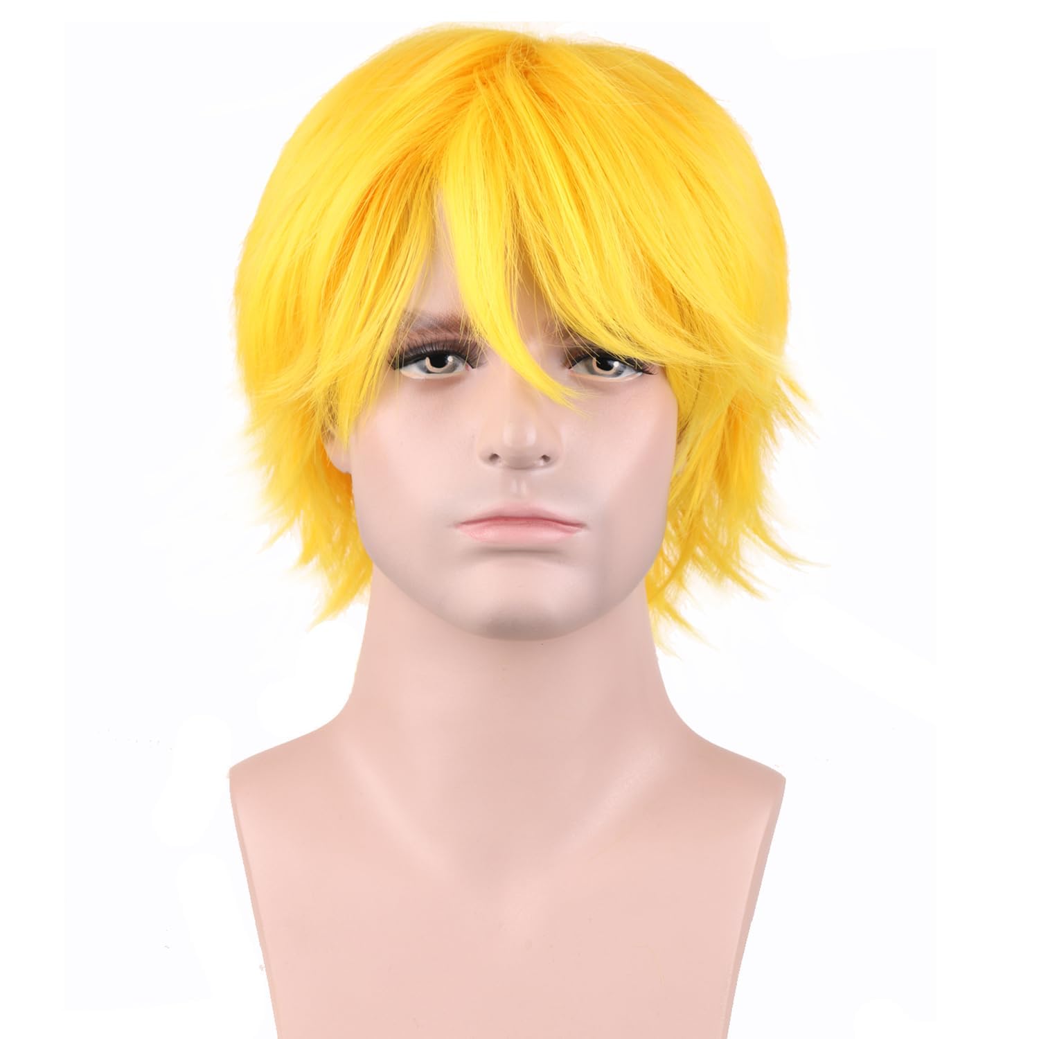 RightOn Yellow Wig Short Yellow Wig for Men and Women Cosplay Halloween Party Hairnet Include