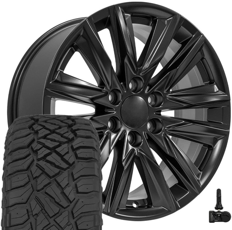 OE Wheels CA91 20 Inch Rims and Tires Fit Escalade Sport Style 6x139.7 20x9 Satin Black - Hollander 4869 - TerraMax RT 275/55-20 (Set of 4)