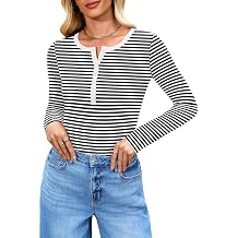Misakia Long Sleeve Shirts for Women 2025 Spring Fall Tops Henley Button Ribbed Tunic Slim Fit Trendy Outfits