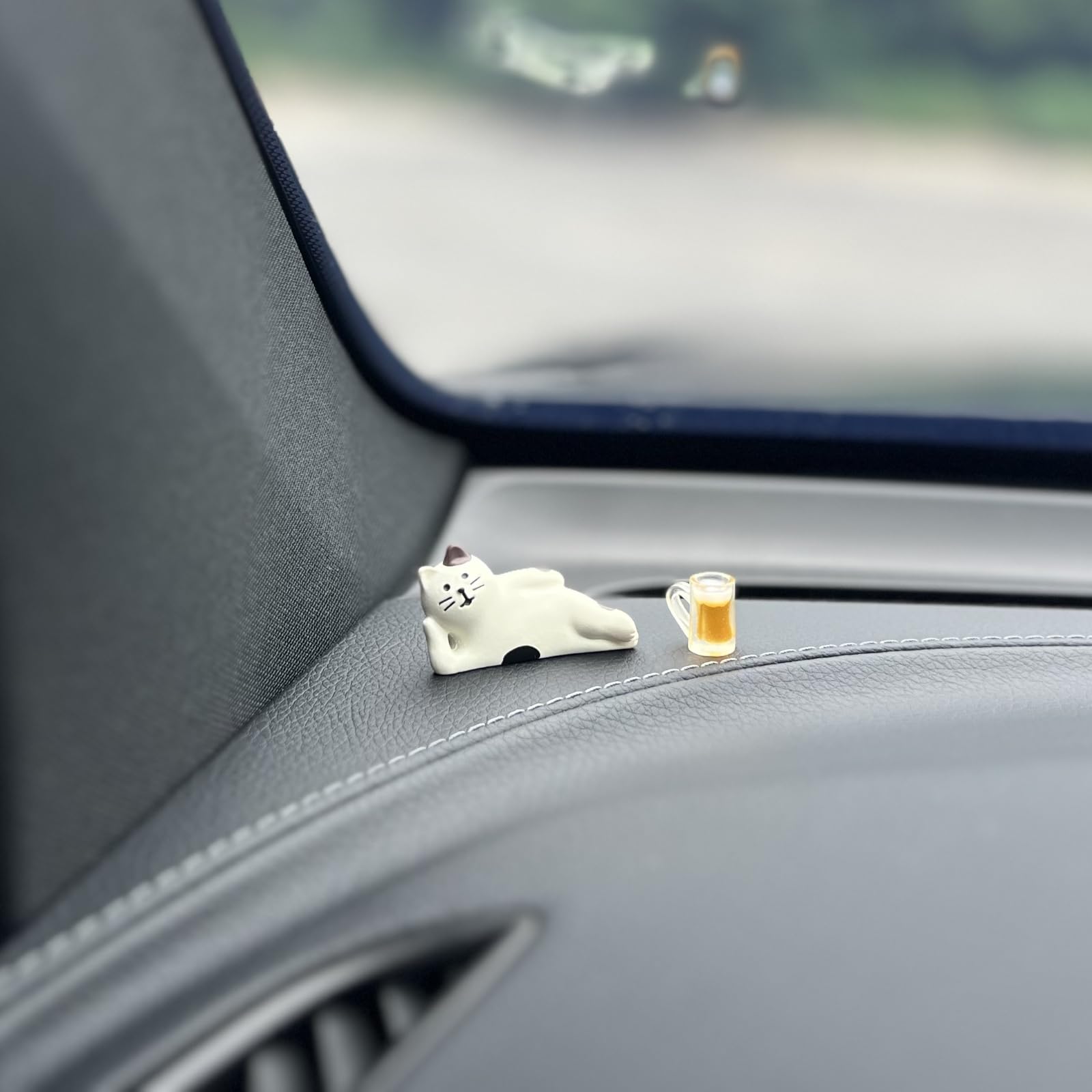Cute Cat and Beer Car Dashboard Decor Funny Rear View Mirror Ornament Car Dash Decorations Interior Accessories for — view 2