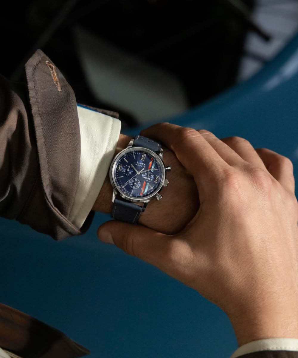 Timex Męski zegarek kwarcowy z chronografem ze skórzanym paskiem Marlin