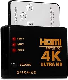 Hub Switch Hdmi com 3 Entradas e 1 Saída Chaveador Divisor Full HD 1080p 4k 3D Com Controle