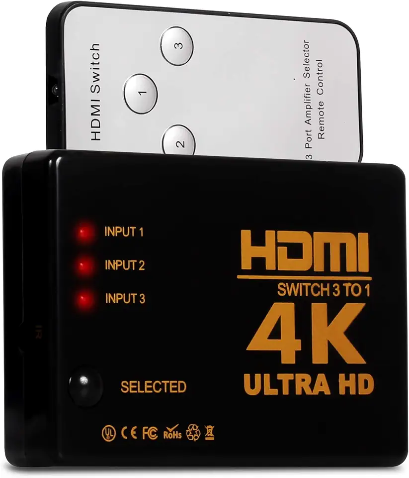 Hub Switch Hdmi com 3 Entradas e 1 Saída Chaveador Divisor Full HD 1080p 4k 3D Com Controle