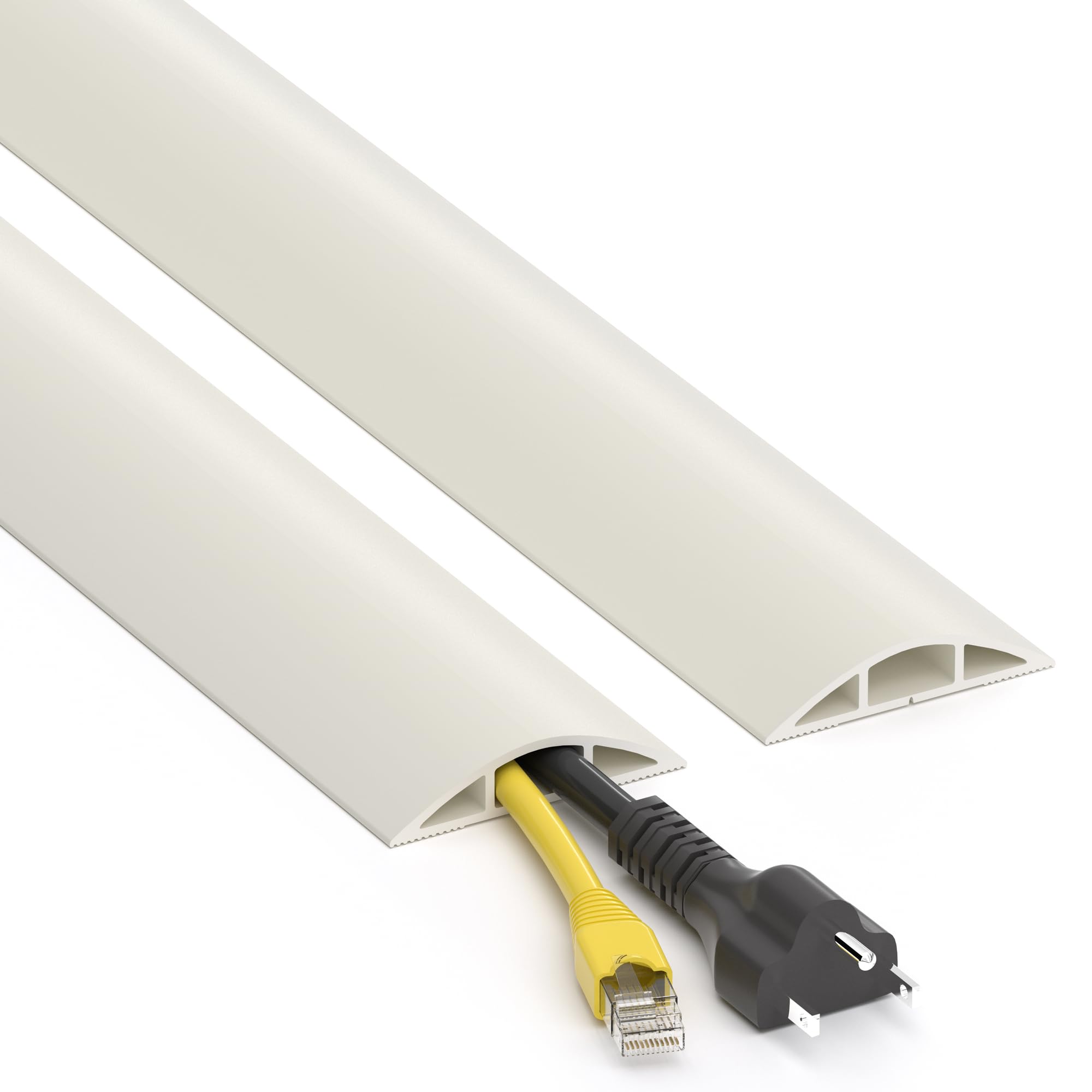 Floor Cord Cover 4ft, Cord Hider Floor Hide Extension Cords, Floor Cable Management Prevent Cable Trips, Floor Cable Cover Wire Covers for Cords, Cable Protector Cord Cavity W0.6in x H0.32in Beige