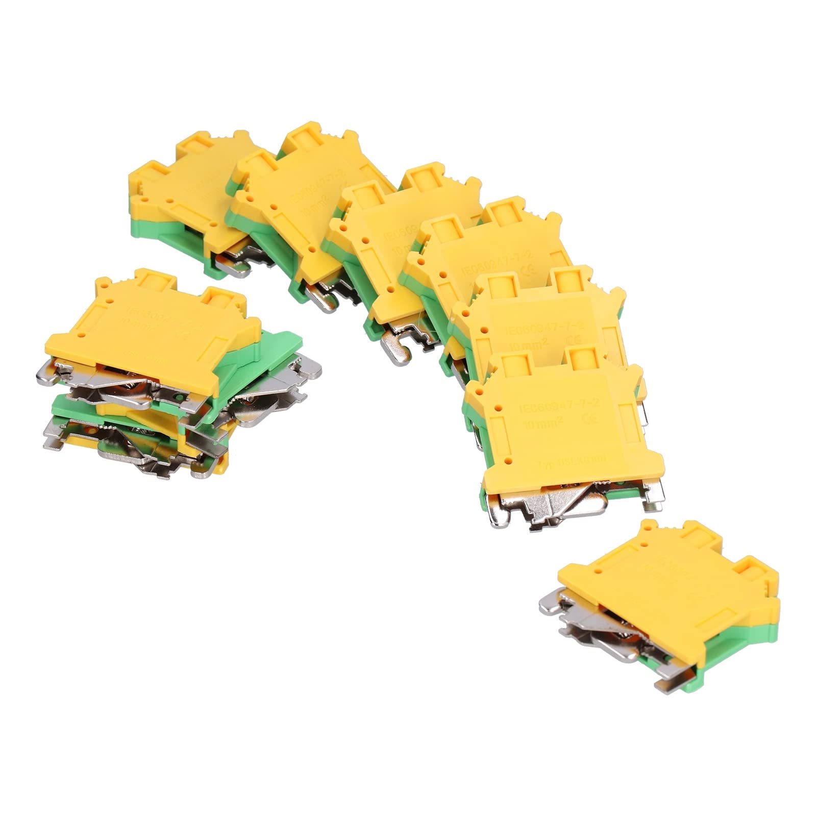 Morsettiere per montaggio su guida DIN 50Pcs 76A, morsettiere per messa a terra ignifughe a 2 canali USLKG-10