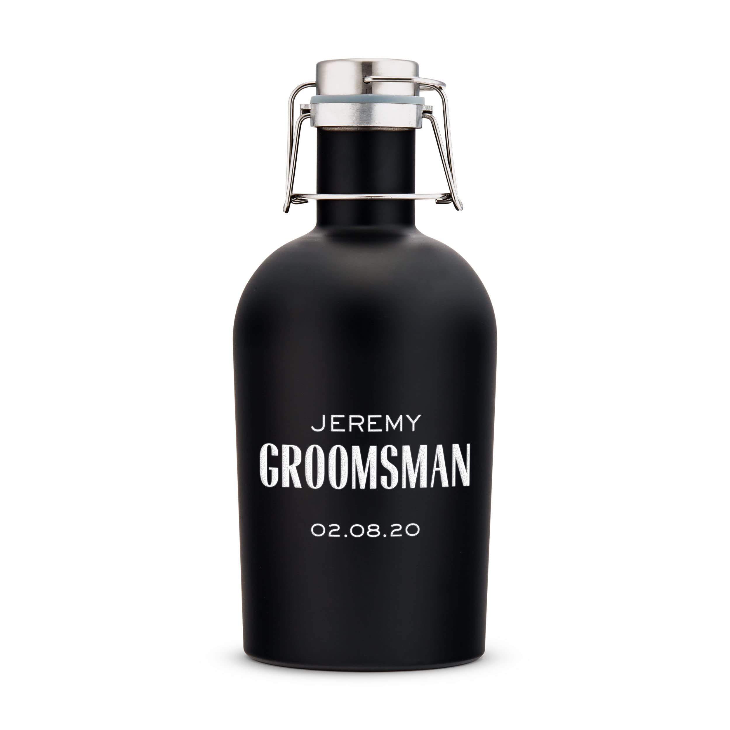 WEDDINGSTAR Custom Stainless Steel Flip-Top Beer Growler, Black - Modern Groomsman