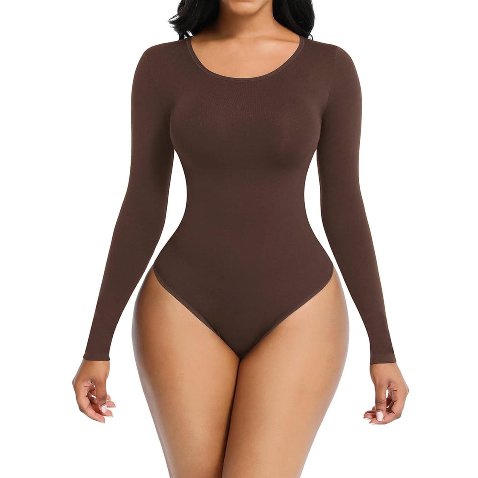 LYGBAOFUL Odzież modelująca dla kobiet Body stringi wyszczuplają brzuch Bezszwowe body z długim rękawem i okrągłym dekoltem, koszulka wyjściowa