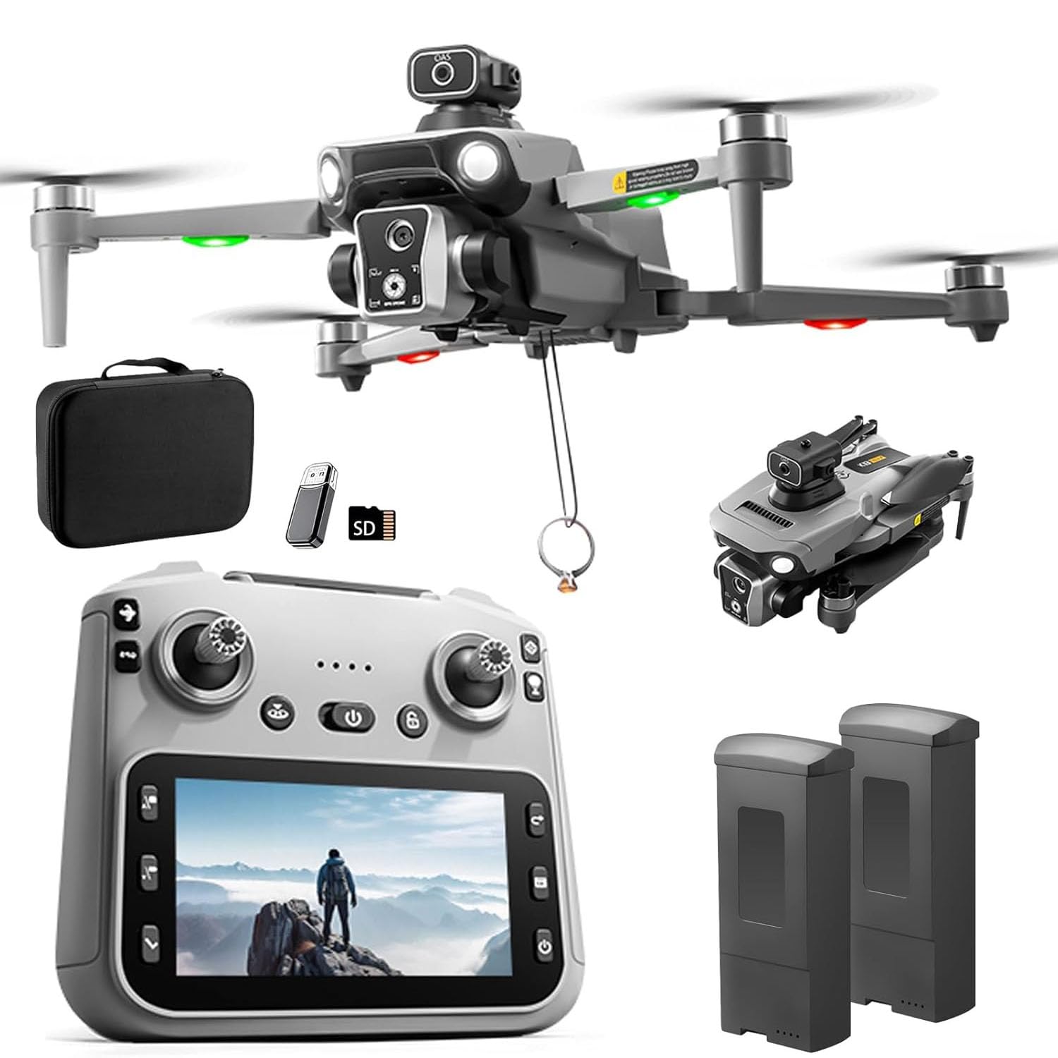 K19 max GPS Drone with 4.5-inch Screen Controller with SD card, Unmanned Aerial Vehicle Airdrop, Brushless Motor, Optical Flow Localization, Active Obstacle Avoidance GPS Drone 4K Camera,Carrying Case