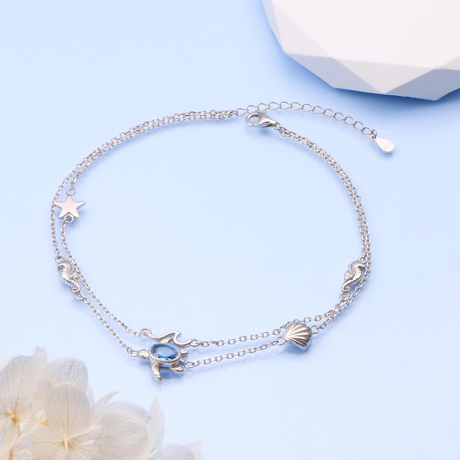 Tobillera para mujer de plata de ley 925 Infinity con corazón para mujer, clásica, ajustable, tobilleras, pulseras de verano, joyas para mujeres y niñas, 22.86 Zentimeter, Plata de ley