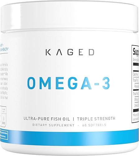 Kaged Suplemento de aceite de pescado Omega 3, 3000 mg de ácidos grasos Omega 3 con EPA y DHA, ultra puro, sin eructos de pescado, 60 píldoras