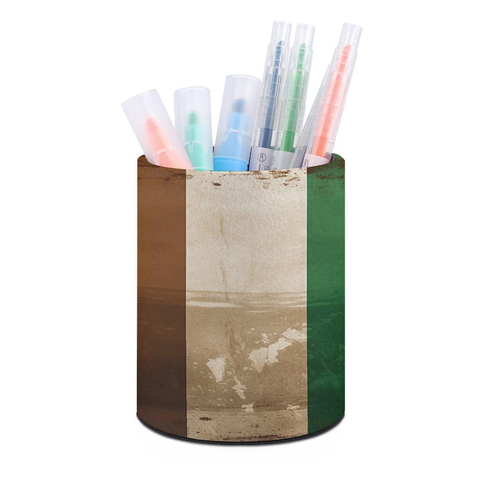 FekiLoot PU Leather Round Pen Holder Different Colored Bars Pencil Holder Desk Organizer Pen Organizer Pen Cup Pencil Cup Caddy Desktop Stationery Organizers for Office Home Supplies
