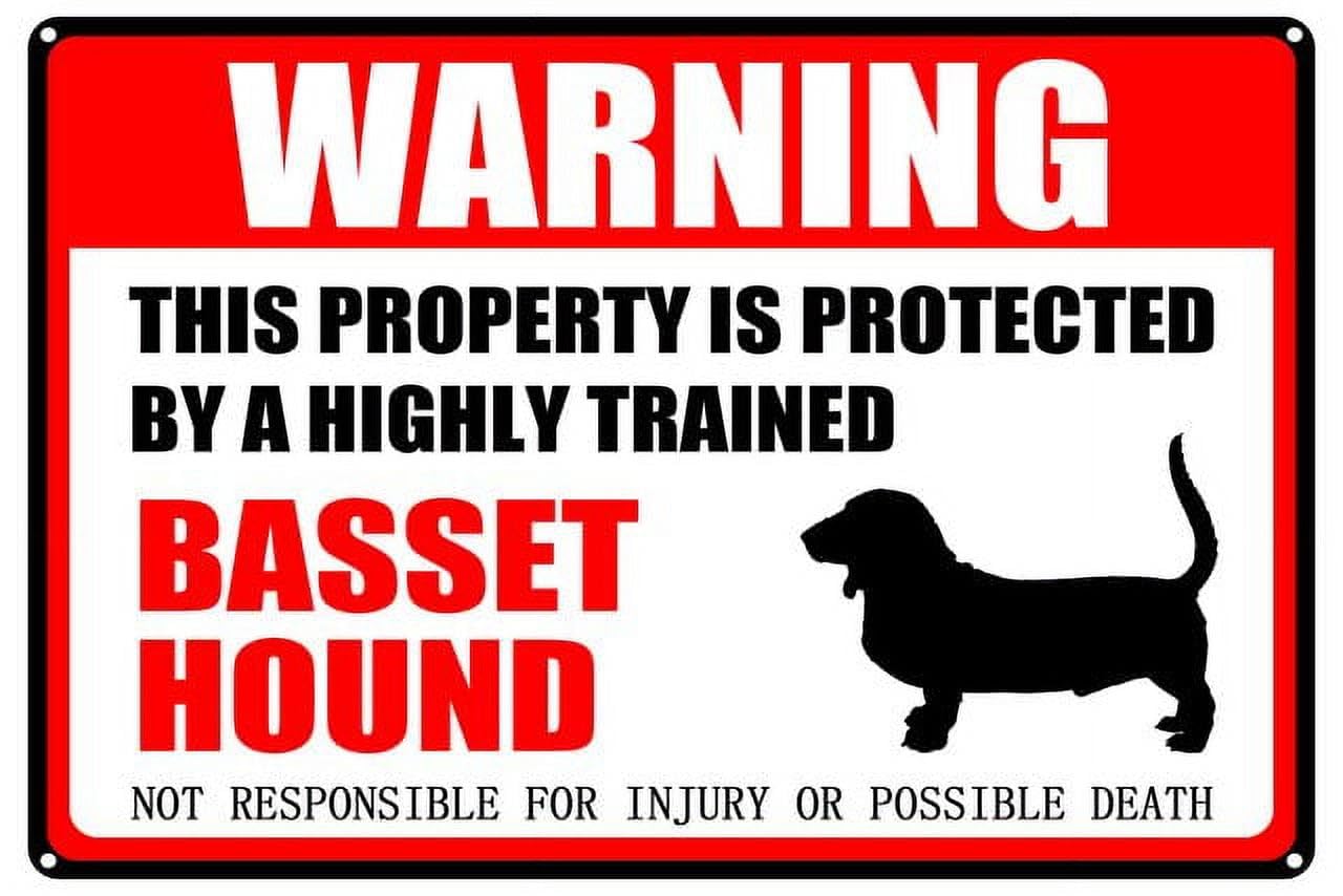 peiyeety Basset Hound Warning Aluminum Metal Sign Pet Gift,This Property is Protected by Highly Trained Sign 12X8 Inch