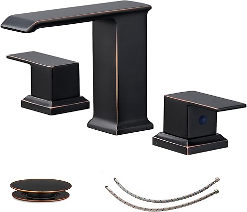 Grifo de baño generalizado de bronce aceitado, grifo de lavabo de baño en cascada de 3 agujeros, 2 manijas de 8 pulgadas, moderno lavabo de tocador