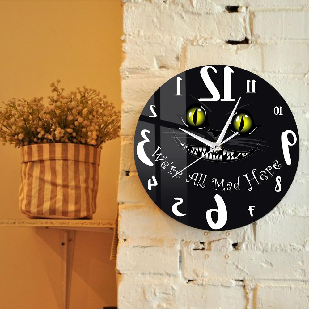 Reloj de marcha atrás con diseño de gato de Cheshire de 15 pulgadas, en sentido contrario a las agujas del reloj, reloj de pared silencioso de cuarzo sin tictac, funciona con pilas, estamos
