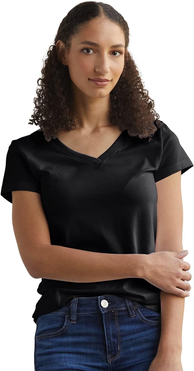 Fair Indigo Women's Organic Pima Cotton Short Sleeve V-Neck T-Shirt