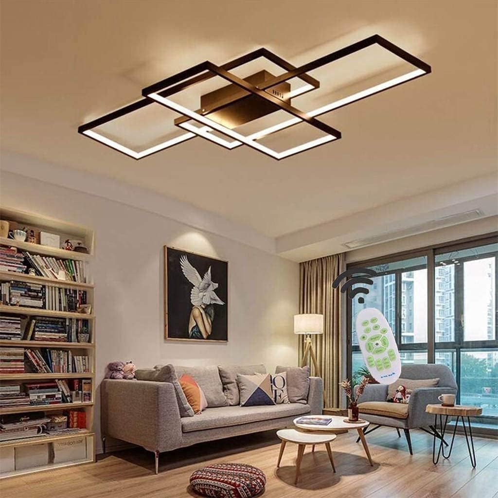 Moderna lámpara LED de Techo Para Salón Regulable, Pantalla de Acrílico Iluminación de Techo Diseño Cuadrado Lámpara de Comedor con Mando a Distancia Luz de Techo Interior Oficina Lámpara Colgante