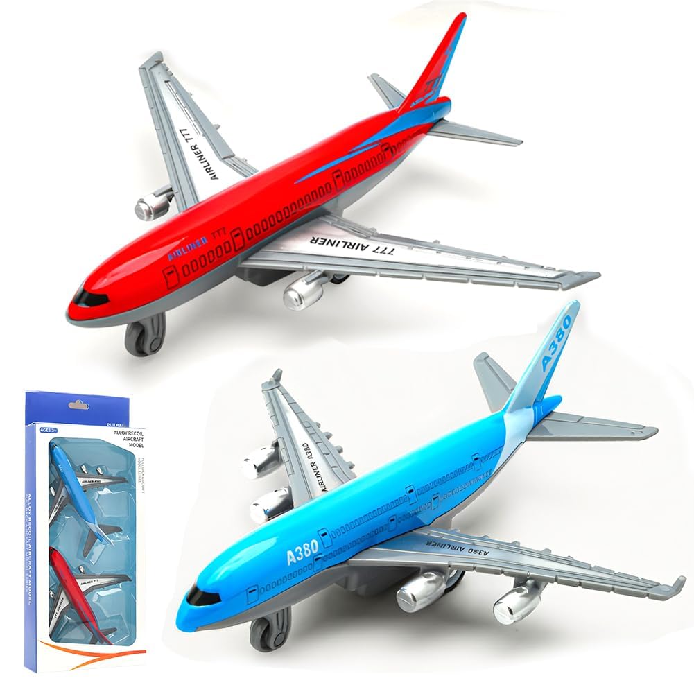 VorIrydian 2 Pcs Model Planes, Airplane Toy A380 for Kids, Durable Die-Cast Metal & Plastic Airplane Vehicles fok Aeroplane Toys 2 Pack for Collection and Display Aviation Enthusiast Gift (B)