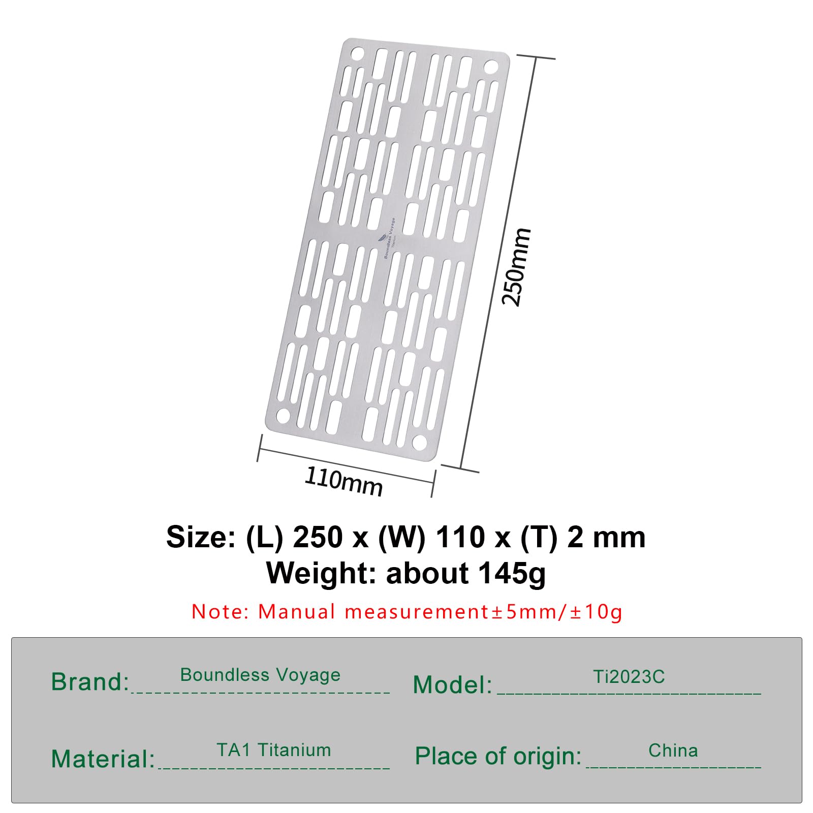 iBasingo Tytanowy ruszt do grillowania, ultralekki, akcesoria do grilla na kemping, wędrówki i wędrówki z plecakiem, grubość 2 mm, odporna na wysokie temperatury, płyta grillowa z punktami podparcia