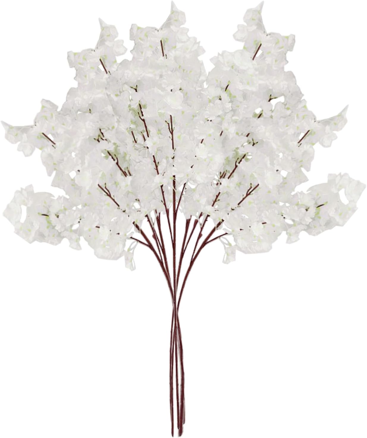 5 Pcs Faux Silk Blossoms Cherry Stem, Artificial Flowers Branches, Cherry 3 Branches and 4 Branches of Tree Cuttings,Wedding Centerpiece Decoration(White 3 Branches)