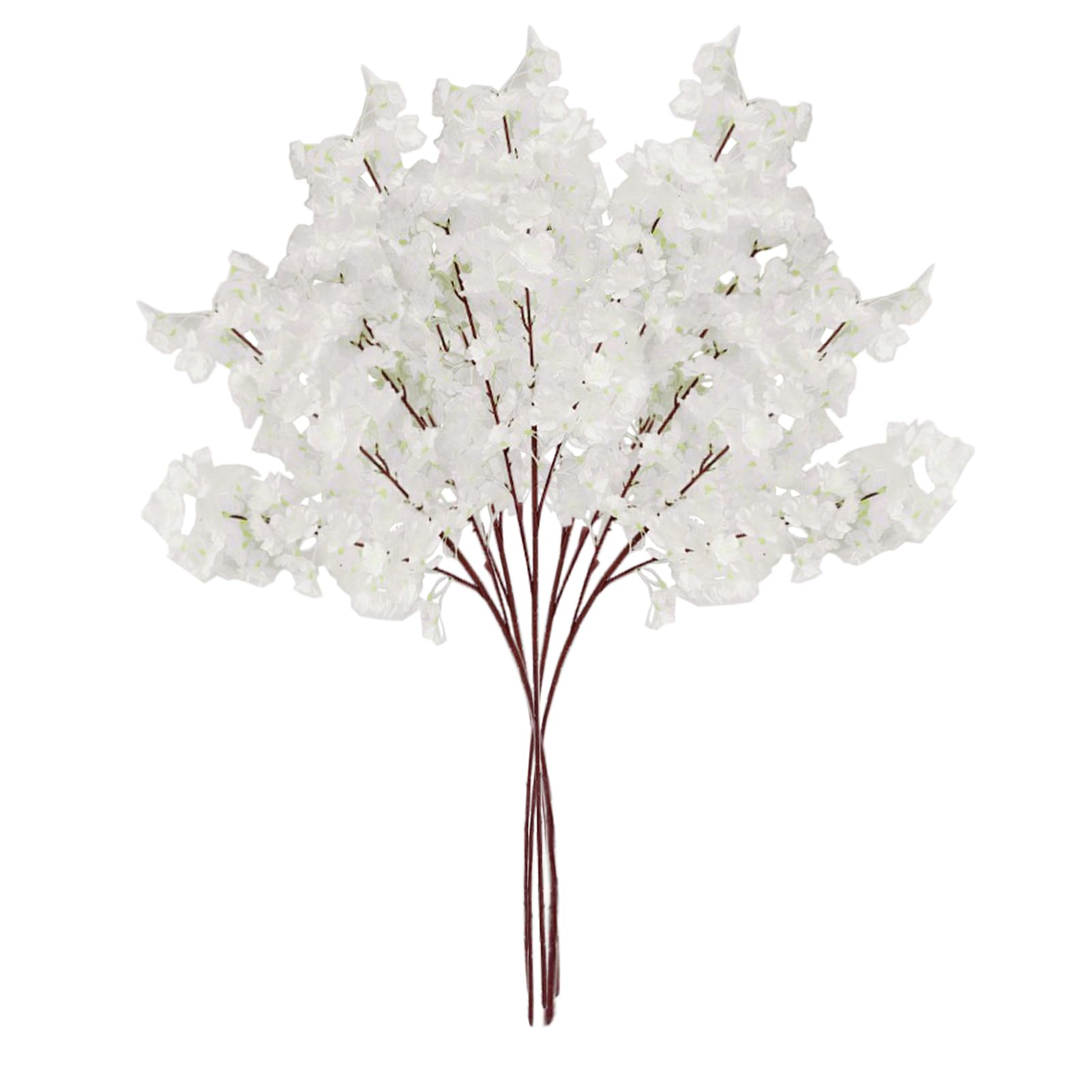 INIFLM 5 Pcs Faux Silk Blossoms Cherry Stem, Artificial Flowers Branches, Cherry 3 Branches and 4 Branches of Tree Cuttings,Wedding Centerpiece Decoration(White 3 Branches)