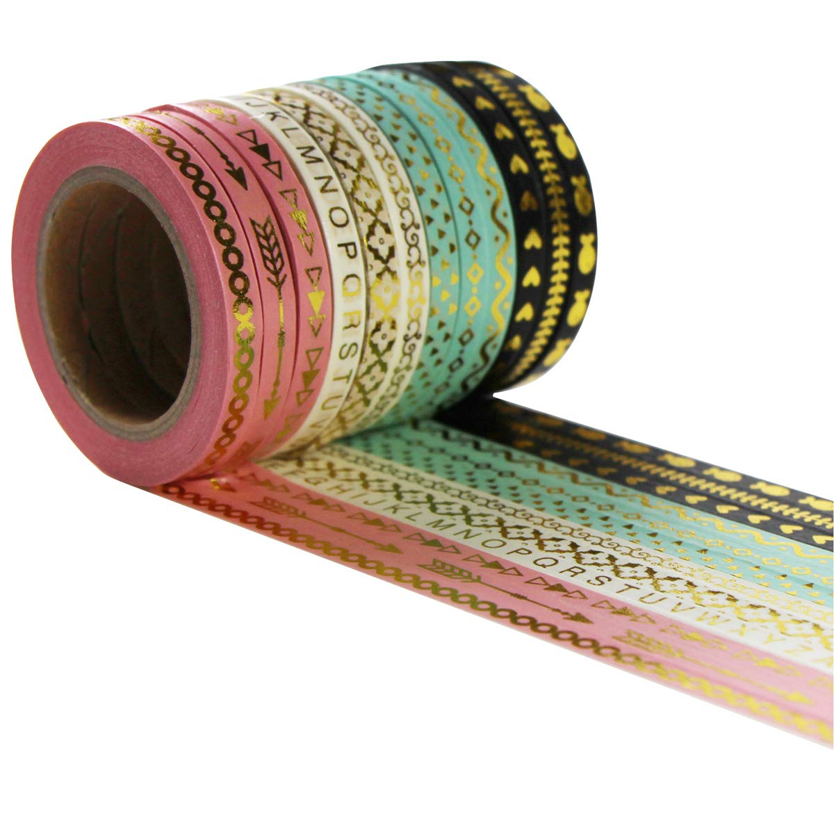 MWBLN Washi tape,5Rolls / Set Nastro Washi con stampa colorata Carta giapponese, per fai da te Planner Nastro adesivo per mascheratura Adesivo Nastro decorativo per cancelleria 11