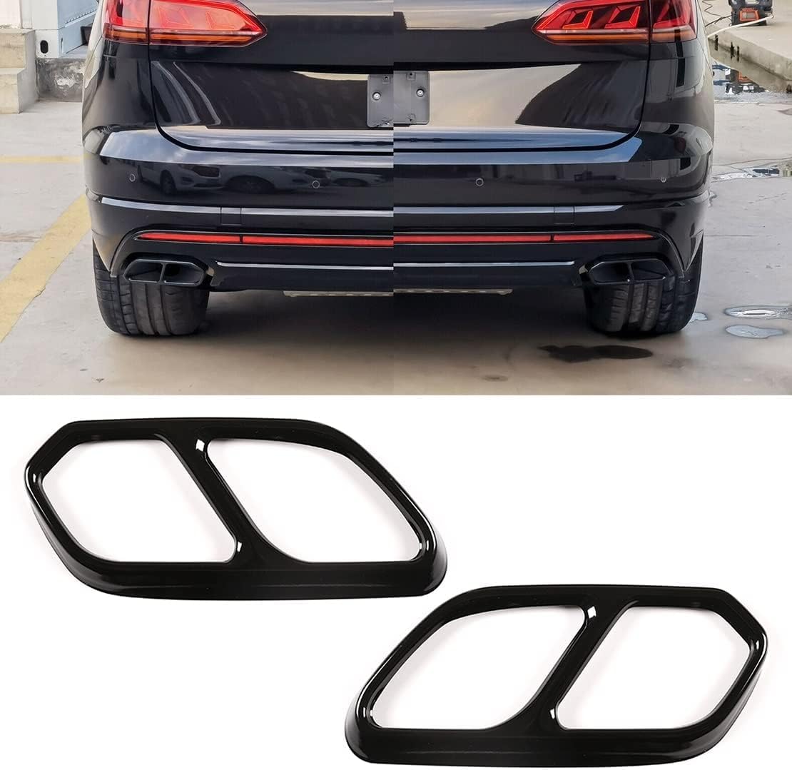 Auspuffblenden Für VW Für Touareg CR7 2018 2019 2020 Edelstahl 2 Stück Schwarz Auto Hinten Links Rechts Auspuffblende Endrohrblende Auto-Endstück-Hals-Auspuffrohr