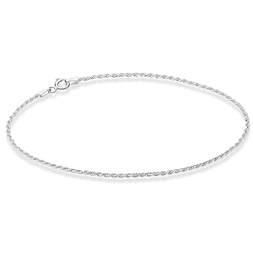 Miabella 925 Sterling Silver Solid 1.5mm Diamond-Cut Braided Rope Chain Anklet Ankle Bracelet for Women, Made in Italy