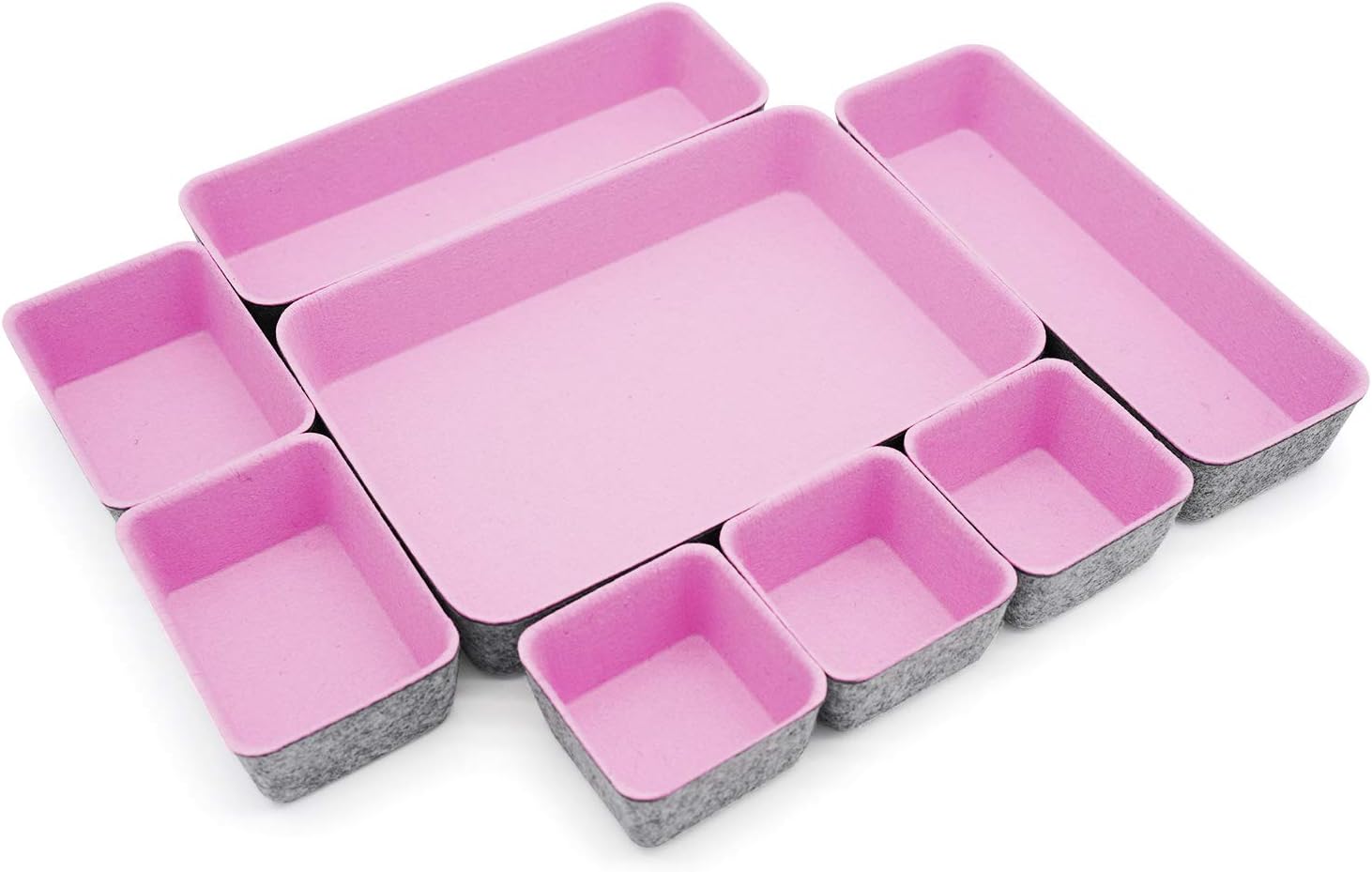 Welaxy desk drawer organizers tray dividers small shallow felt storage box bin for office suppliers entryway catchall key holder makeup crafts pens decluttering 8-piece (Light pink)
