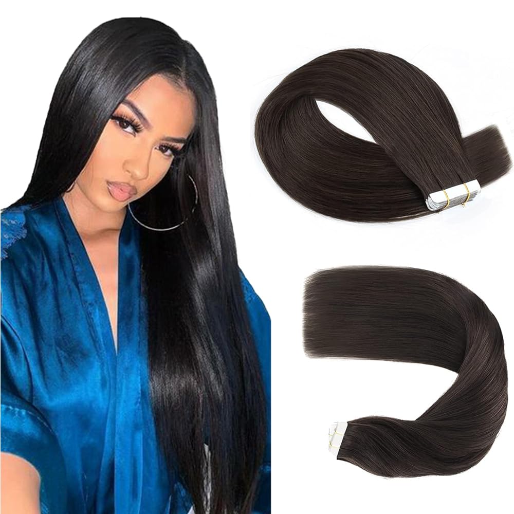 Photo 1 of #1B Natural Color Tape in Hair Extensions Human Hair,Natural Black Straight Remy Human Hair Extensions,20 Inch 45g 10 Pcs,Skin Weft Seamless Invisible, Silky Straight with Thick Ends, Remy Human Hair
