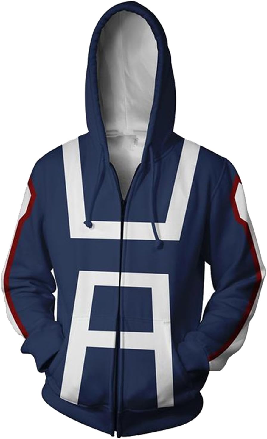 Boku MHA Izuku Midoriya Hoodie Zip Up Sweatshirt Cosplay Costume Blue