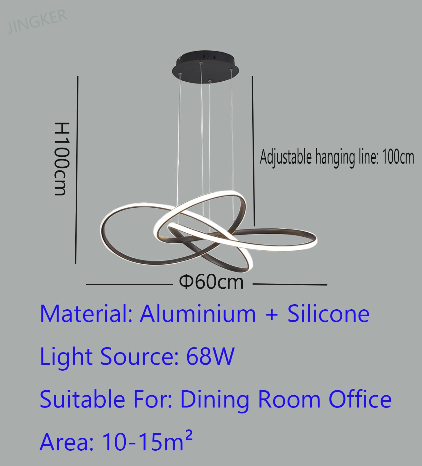 Lampa wisząca LED Nowoczesna kreatywna lampa wisząca Lampa wisząca w kształcie pierścienia Z regulacją jasności za pomocą pilota Regulowana wysokość 3000K-6000K do salonu jadalni gabinetu (Czarny)