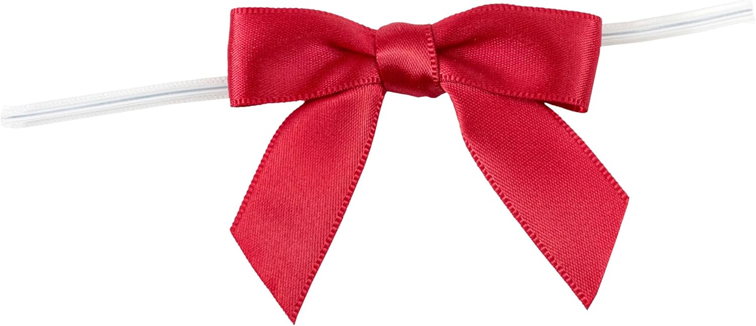 Reliant Ribbon 5171-90803-2X1 Satin Twist Tie Bows - Small Bows, 5/8 Inch X 100 Pieces, Scarlet